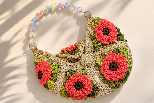 Handmade Crochet Floral Beaded Handbag – Vintage Bloom Purse